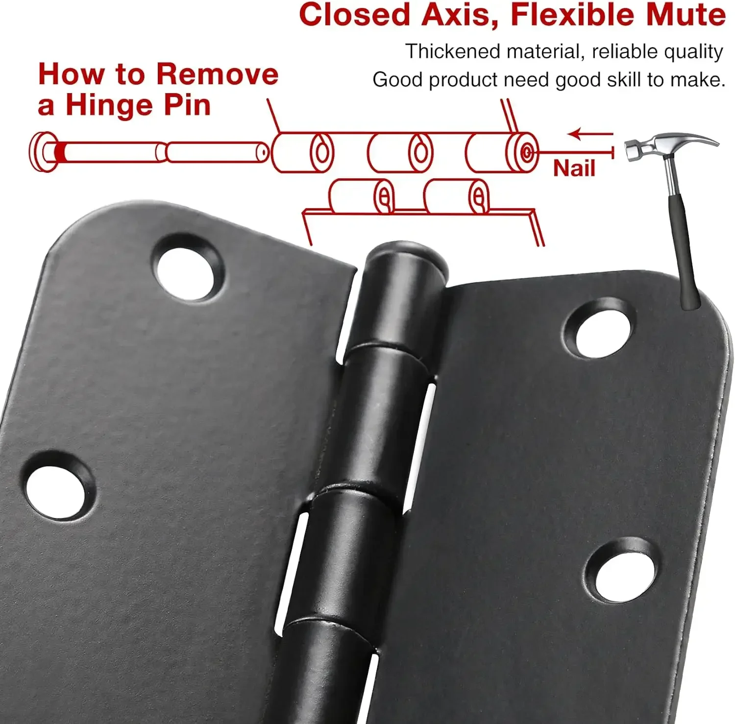 30 Pack Rounded Matte Black Door Hinges 3.5 Inch 5/8