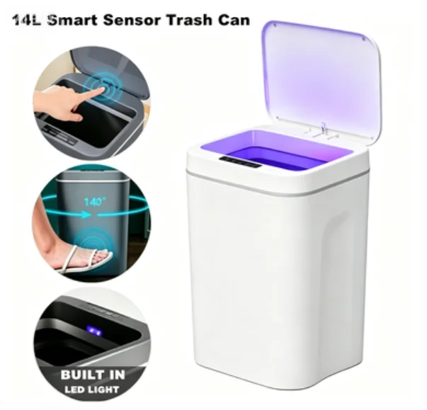 14L 14L Smart Trash Can Automatic Touch Sensor Kitchen Bathroom Toilet Recyclable Waste Bin with Basket for Rubbish Disposal - Aliexpress Deal