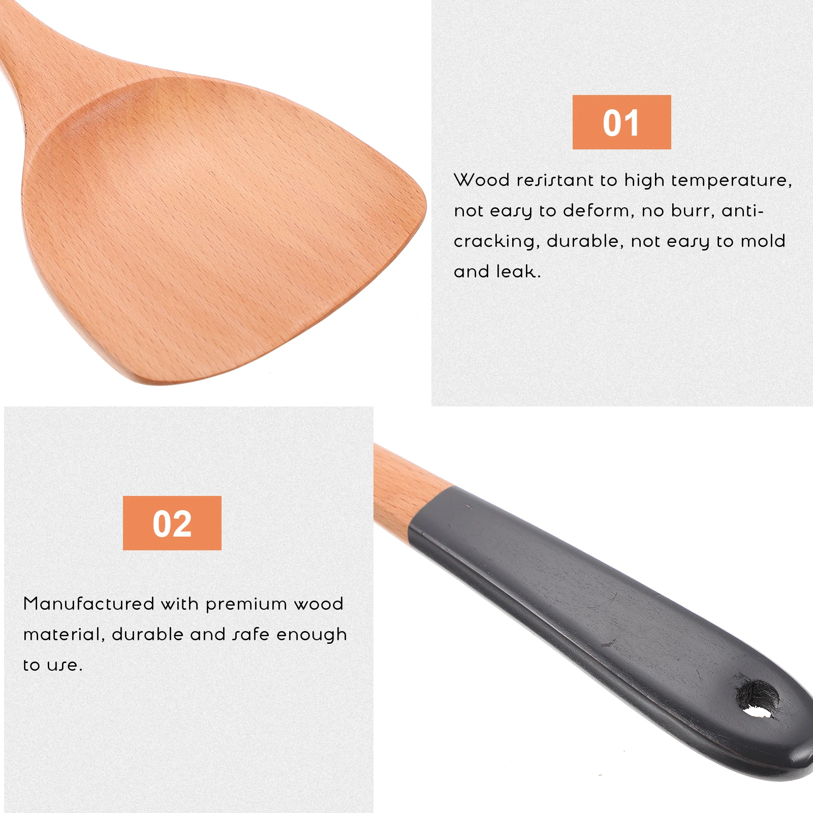 

1Set Essential Kitchen Cooking Tools Non-Stick Spatulas and Soup Scoop Heat-Resistant Wooden Spoons Practical Gadgets Khaki