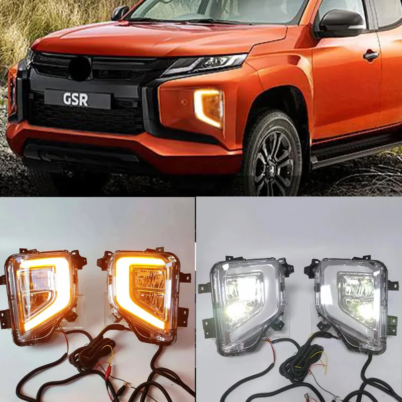 

LED Fog Light For Mitsubishi Triton L200 2019 2020 Fog Lamp Cover with Yellow LED DRL Daytime Running Lights Turn Signal Lamp