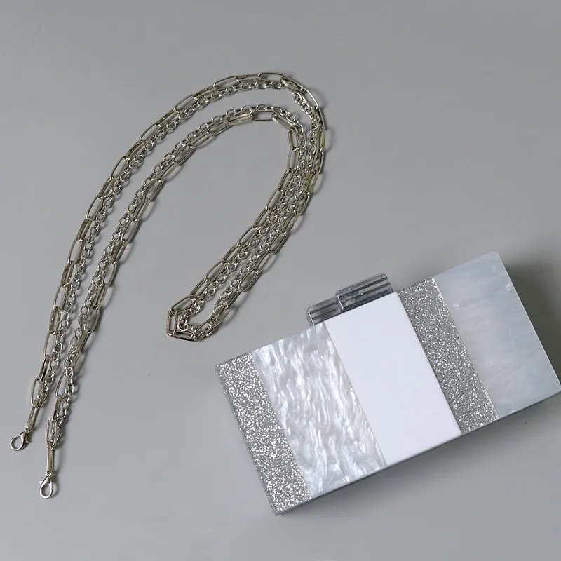 Neue Trendige Handtasche Mode Damen Hochzeit Silber Weiß Gestreifte Handtaschen Acryl Luxus Pailletten Abendtasche Damen Niedliche Clutch – Detail 9