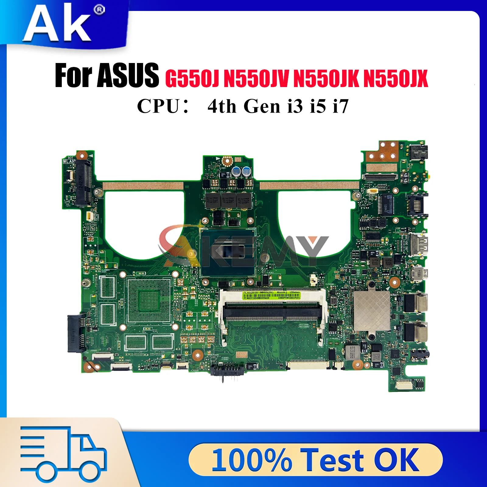 

N550JA Laptop Motherboard For ASUS ROG N550J N550JV N550JX G550J N550JK Notebook Mainboard With i3 i5 i7 CPU 100% tests OK stk