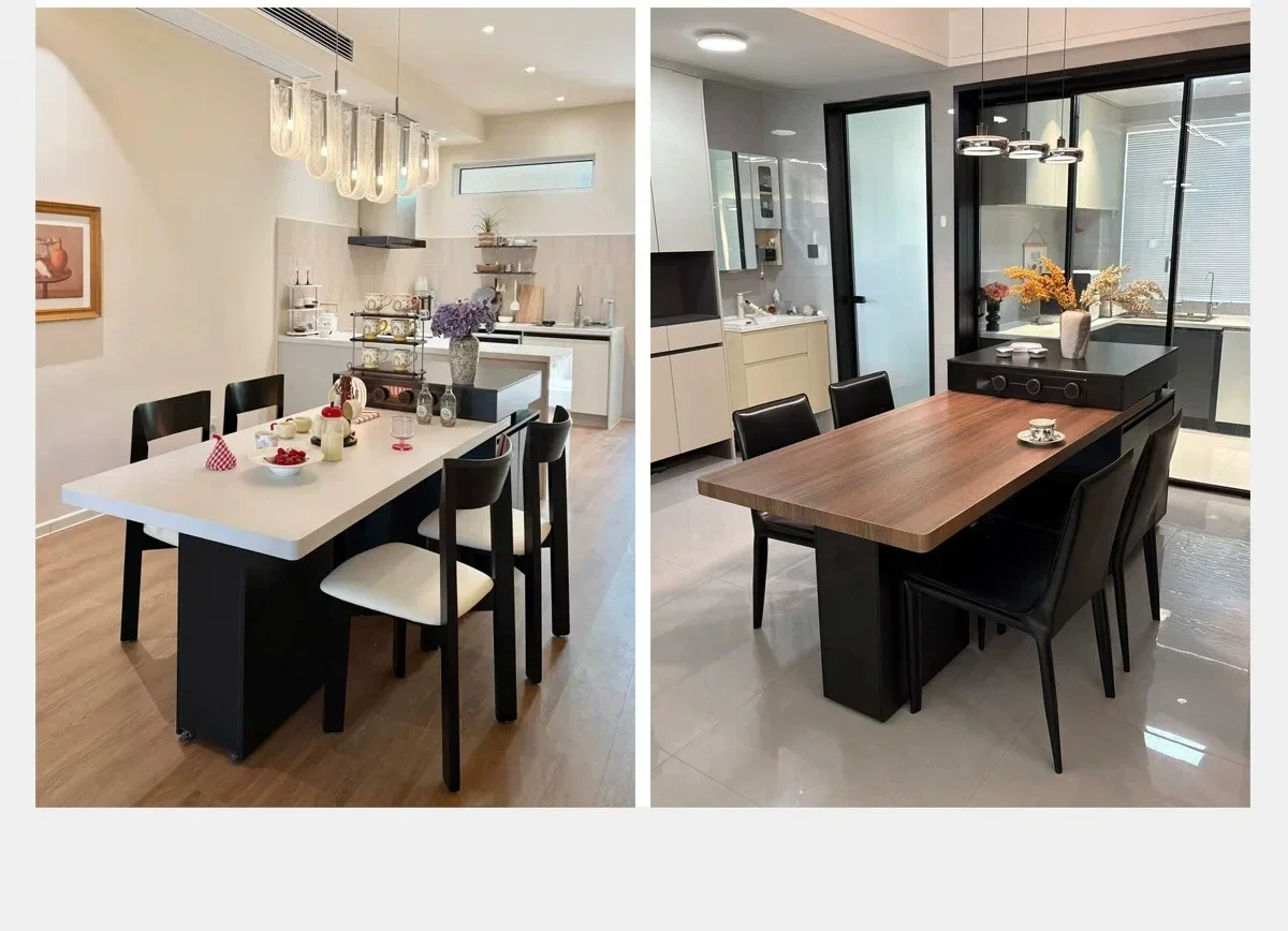 Retractable Sintered Stone Island Dining Table with Sink Modern Kitchen Counter for Small Apartment Home Restaurant Use