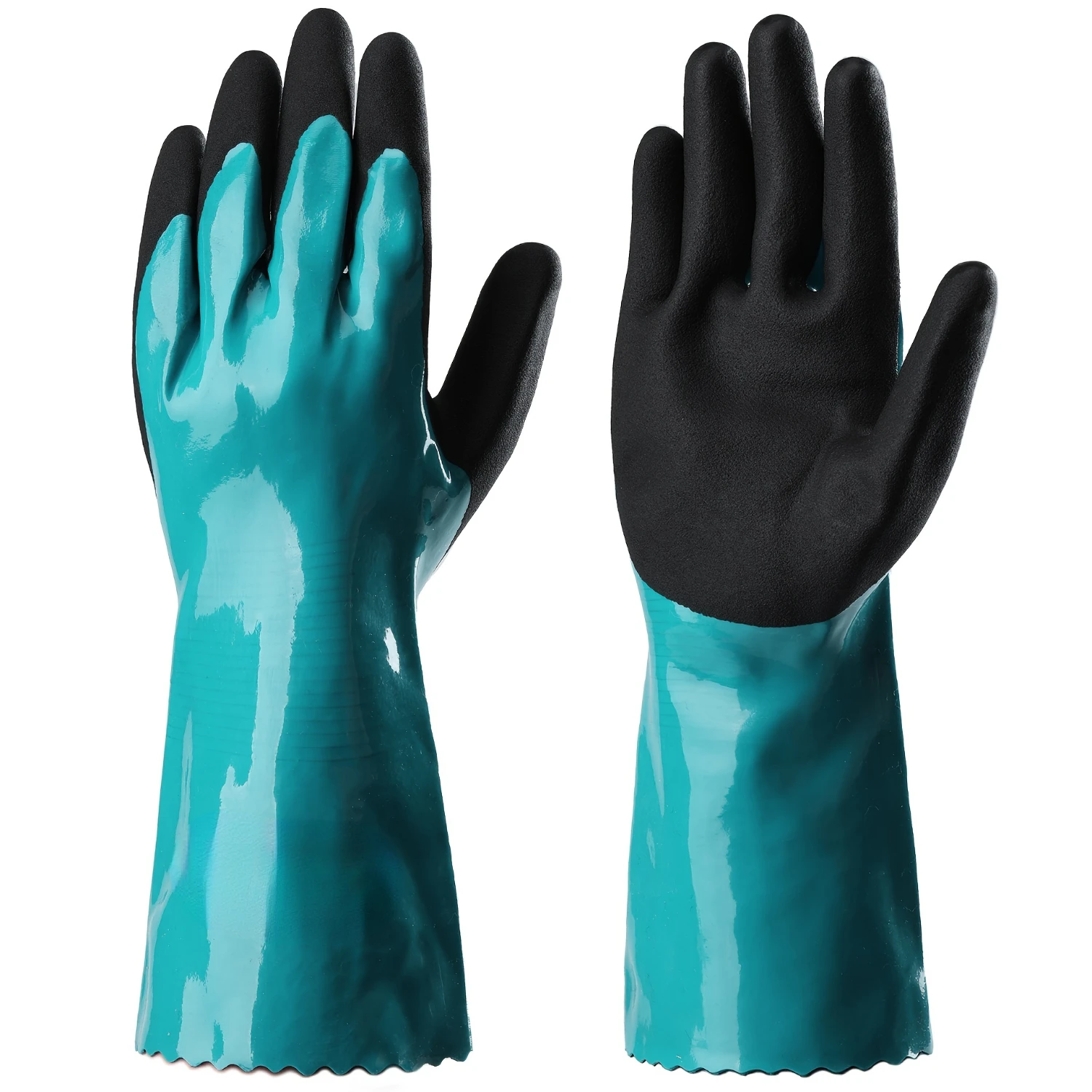 13inch, PVC Water Proof Chemical Gloves, Palm With Anti-slip, Thickened Coating Featuring A Sandy Finish Thick Rubber Work Glove