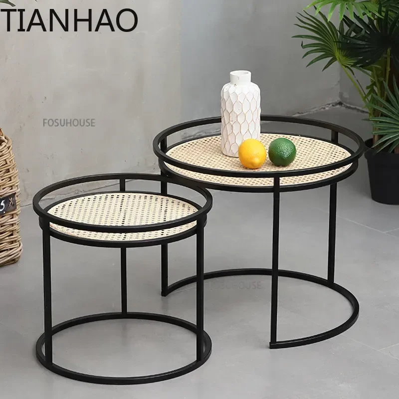 Nordic Rattan Coffee Table For Creative Designer Courtyard Garden Outdoor Tea Tables Living Room Furniture Home Small Side Table