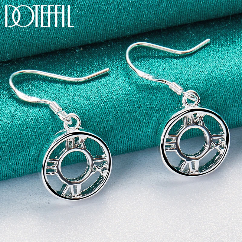 DOTEFFIL 925 Sterling Silver Round Roman Numerals Drop Earrings For Woman Wedding Engagement Fashion Party Charm Jewelry