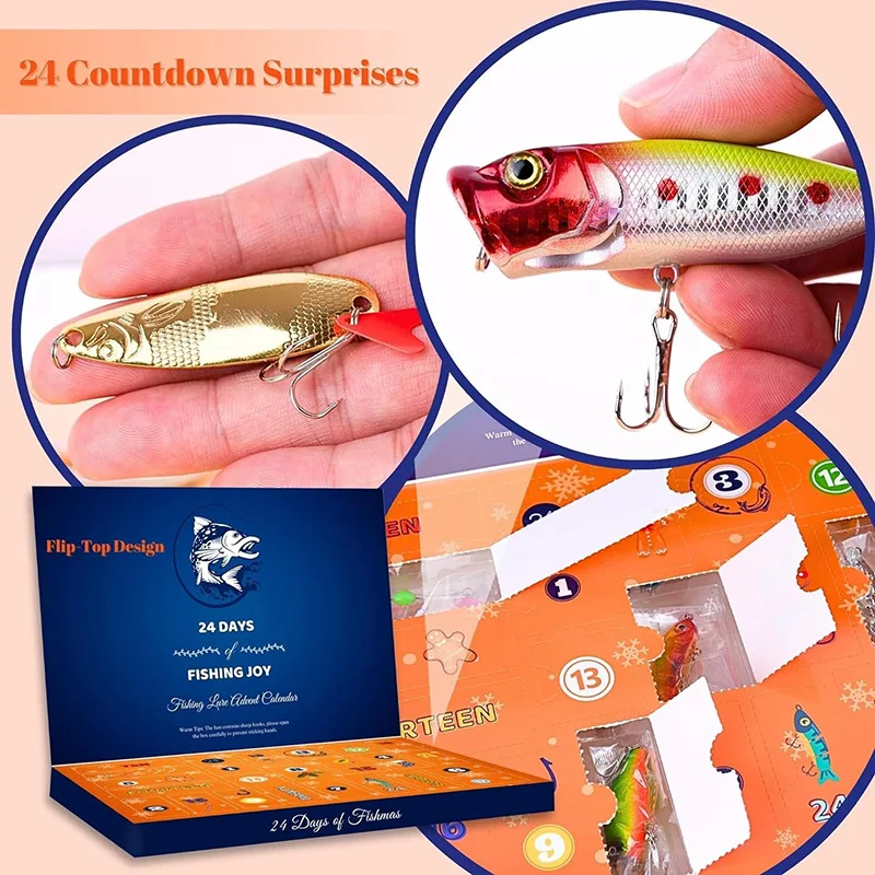 Advent Calendar Fishing Christmas Countdown Fishing Tackle Advent Calendar for Fisher Adult Men Teen Boys Great Gift