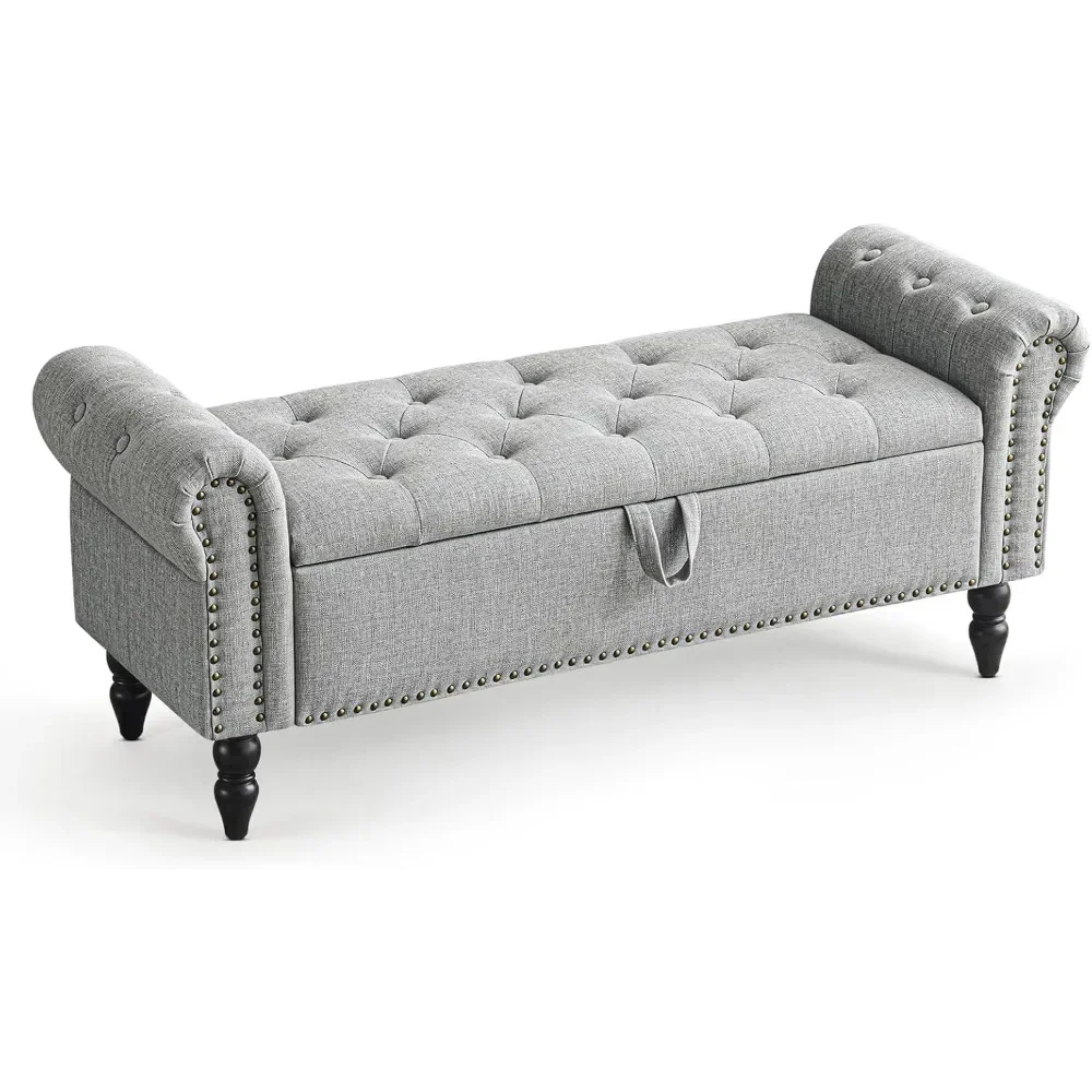 

51” Bedroom Bench, End of Bed Bench with Button-Tufted Large Upholstered Storage Bench Ottoman Linen Window Bench