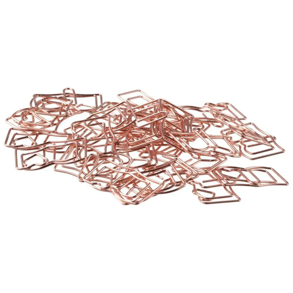 50Pcs Book Shaped Paper Clips Rose Gold Metal Bookmark Mini Office Accessories Home