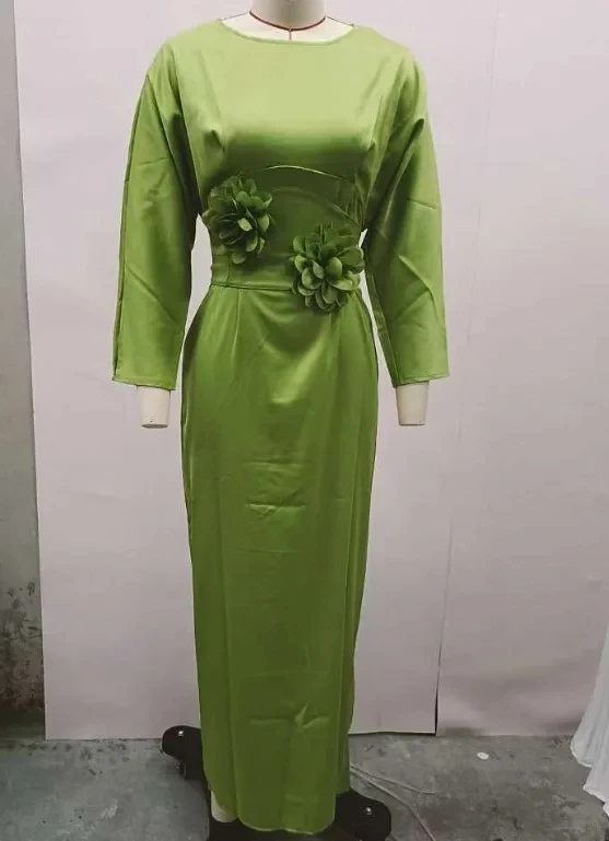 

New Fashion Solid Color Round Neck High Waist Slim Dress Temperament Commuting 2025 Summer New Women's Casual A-Line Dresses