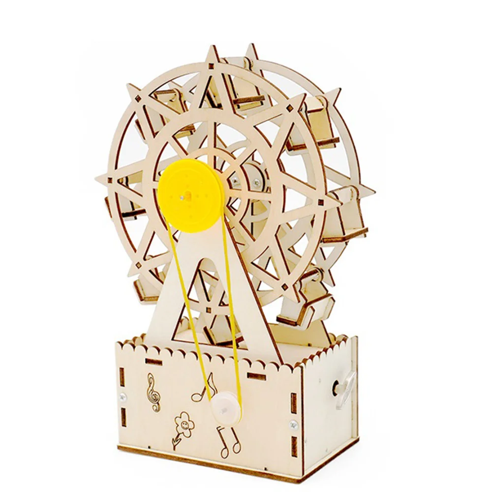 DIY Rotatable 3D Wooden Puzzle Music Ferris Wheel Making Model Electronic Science Experiment Production Kit for Children