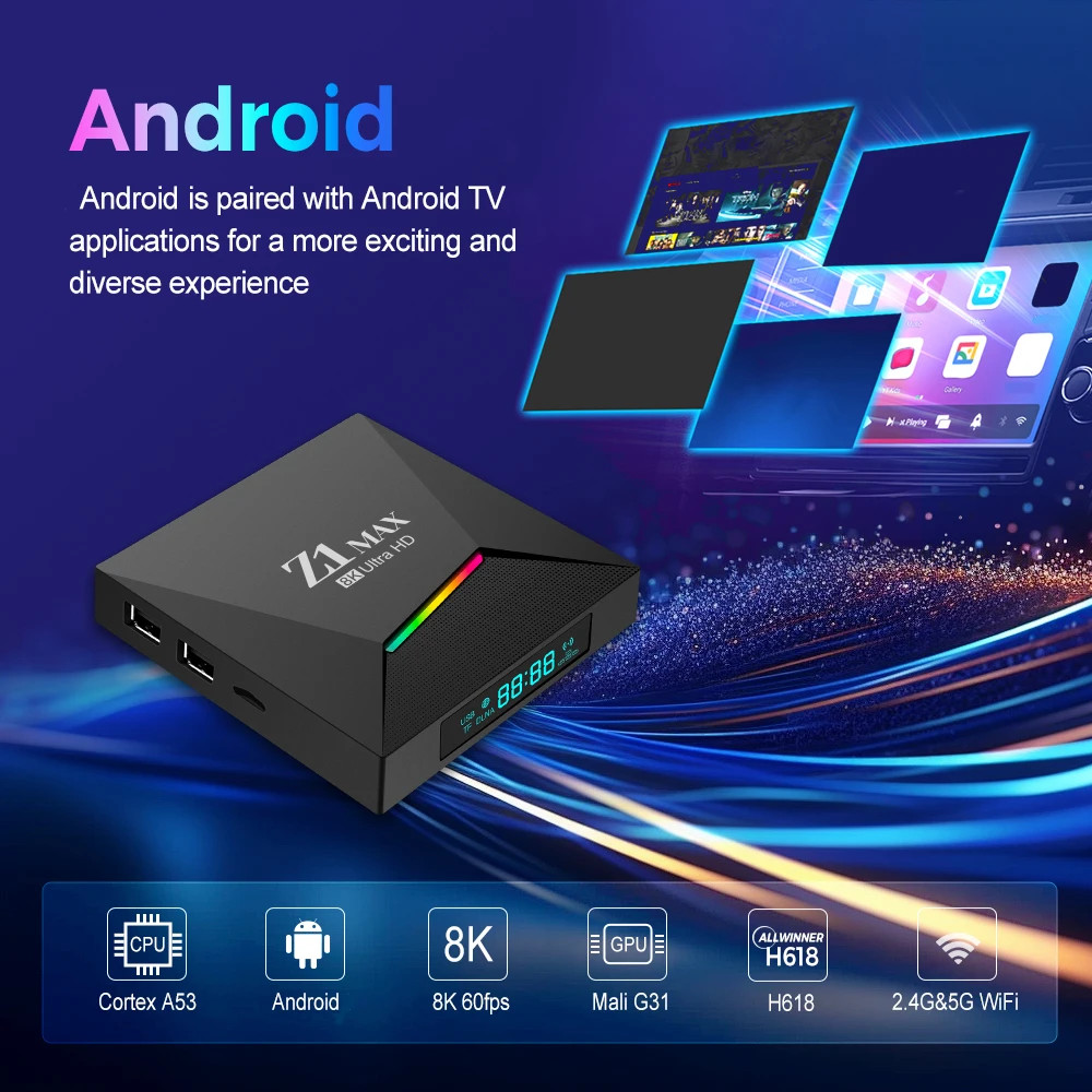 Z1 Max Android 15 Smart TV Box Allwinner H618 رباعي النواة 4G 5G Dual WiFi BT5.0 مشغل الوسائط صوت رقمي عن بعد HD 8K 4K iptv
