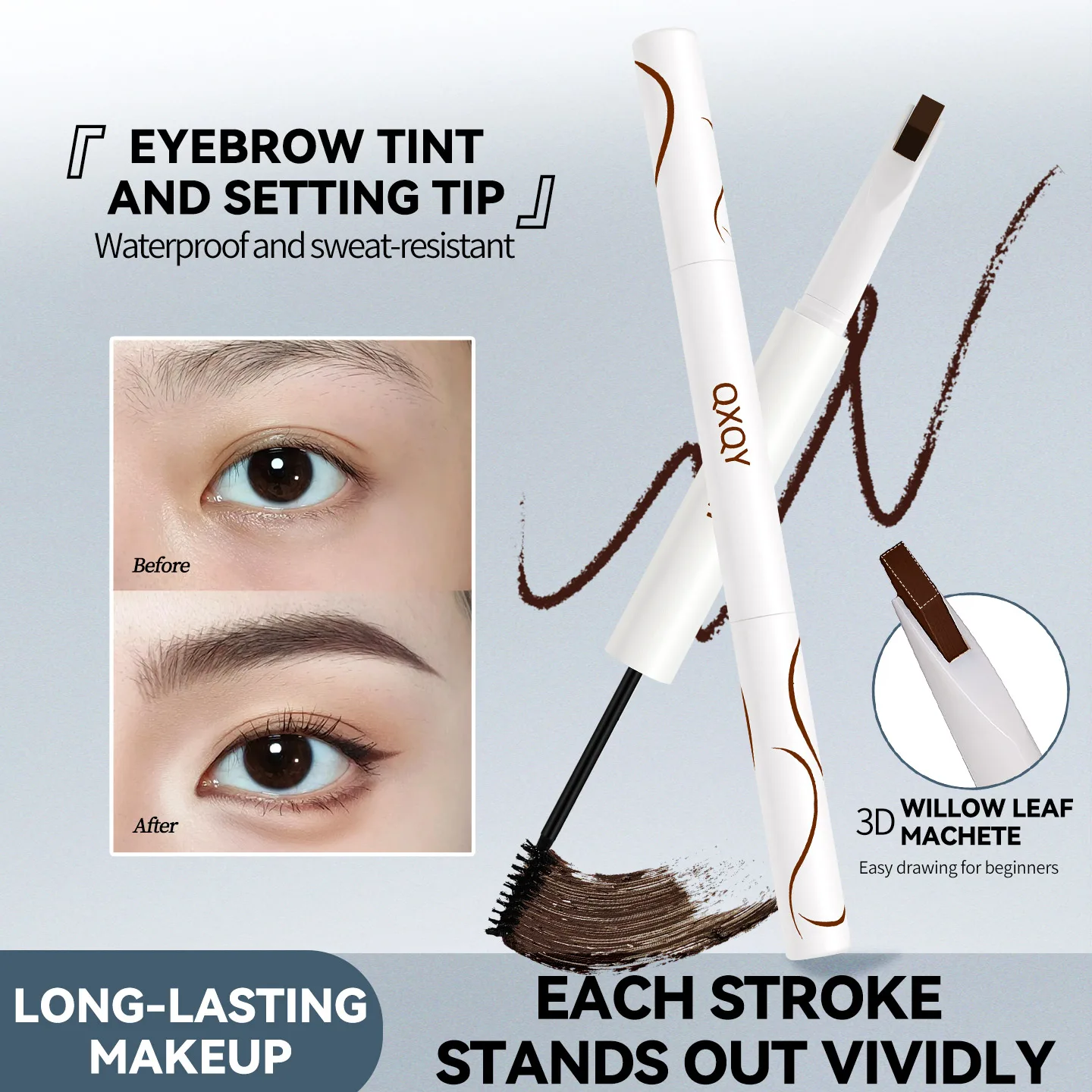 قلم حواجب مزدوج الأطراف من QXQY + صبغة حواجب لقفل الألوان الطبيعية وتشكيل طويل الأمد. قلم حواجب مزدوج الأطراف أ #3