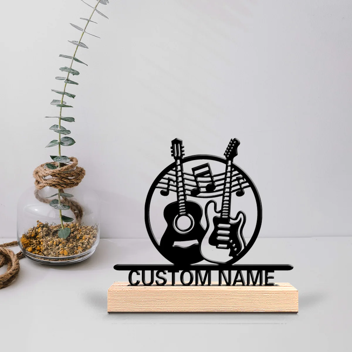 

1pc Fun Personalized Custom Guitar Metal Statues Musician’s Gift with Wooden Base Perfect for Drummers Band Members Music Room