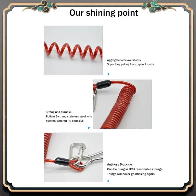 

Double Head Dive Reef Rafting Hook Stainless Steel Reef Hook Spiral Coil Spring Cord Hook Dive Safety Accessory Red