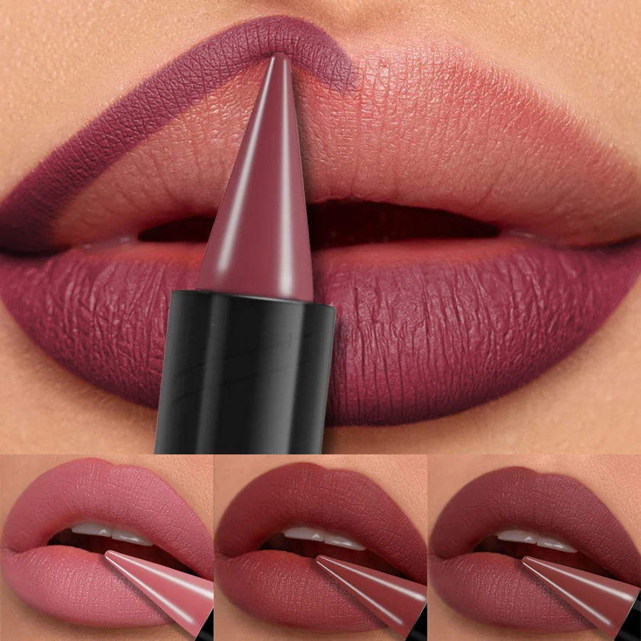 Lápiz labial rojo sexy de 15 colores, resistente al agua, mate, tinte de contorno, lápiz labial de larga duración, delineador de labios marrón, maquillaje de labios