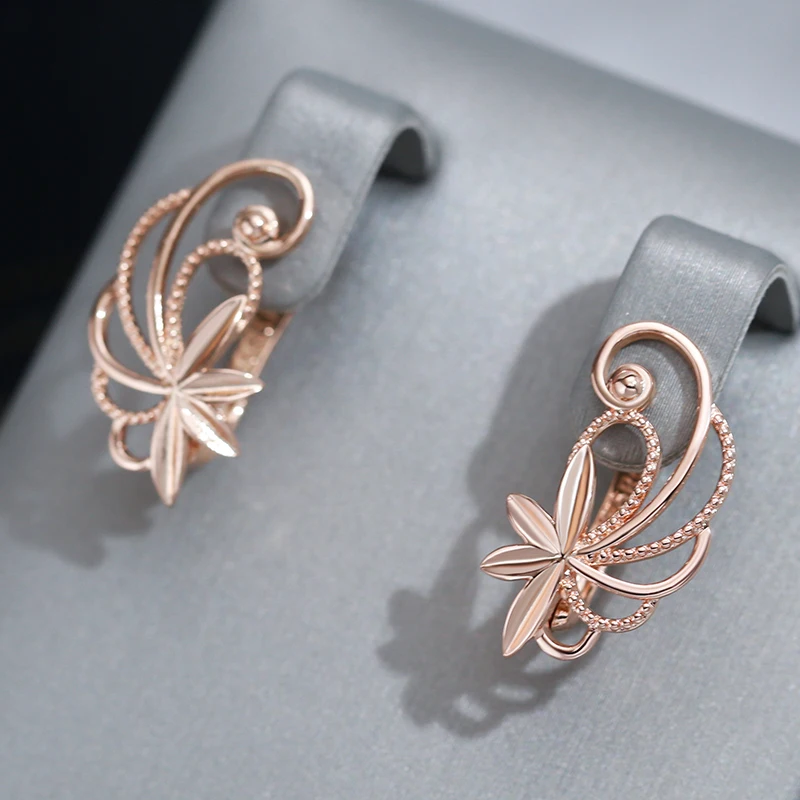 Wbmqda Glossy Hollow Metal Flower Drop Earrings For Women Girls 585 Rose Gold Color Fashion Cute Christmas Jewelry Gifts