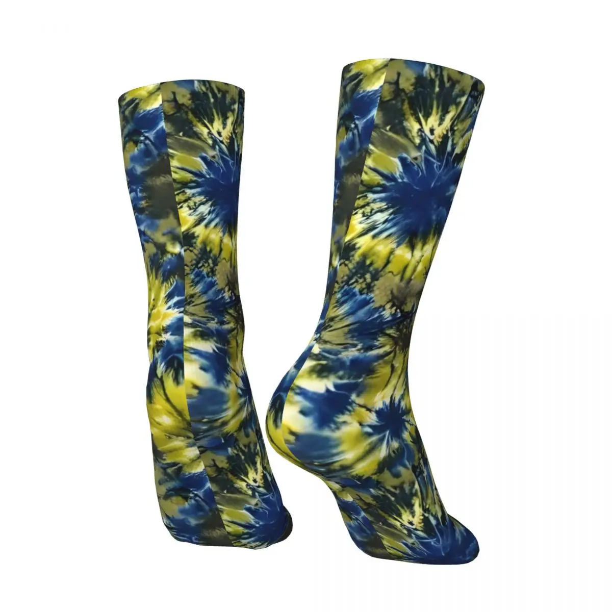 Meias unissex tie dye print azul e amarelo meias inverno na moda qualidade meias impressas skate anti skid meias