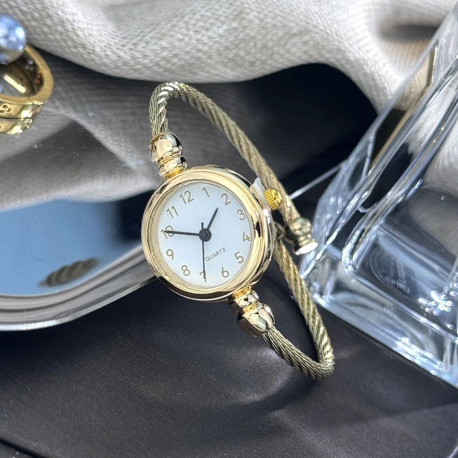 Women's Rope alloy small bracelet round case Arabic digital scale Lazy fashion bracelet watch image 5