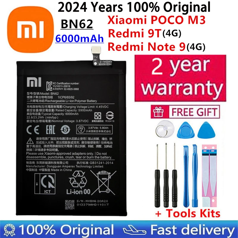 Original BM52 BM4J BN53 BN55 BN59 BN62 Battery For Xiaomi Redmi Mi Note 7 8 8T 9 9T 9S 10 10X 10S POCO M3 CC9 pro Lite Batteries