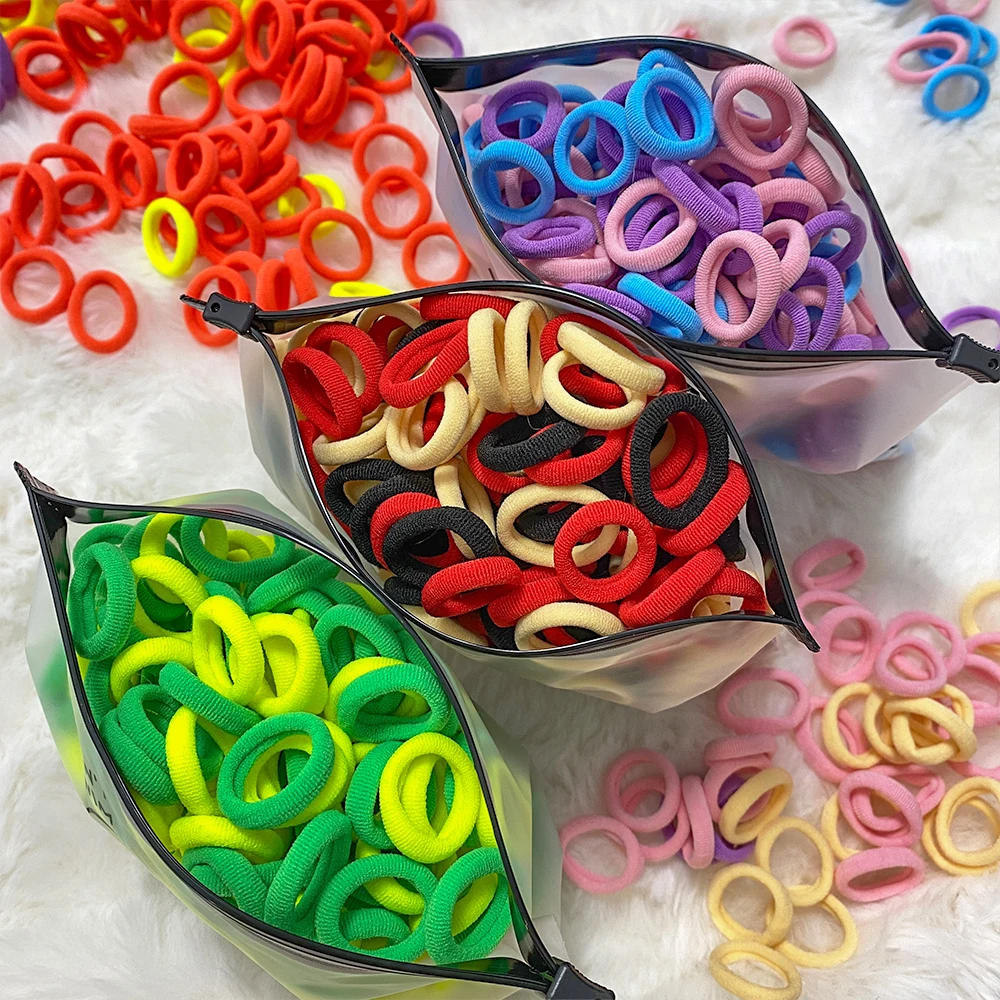 100Pcs/bag Nylon Elastic Rubber Band for Girl Solid Color Ponytail Hold Scrunchie Hair Bands Kids Hair Ties Headwear Accessories