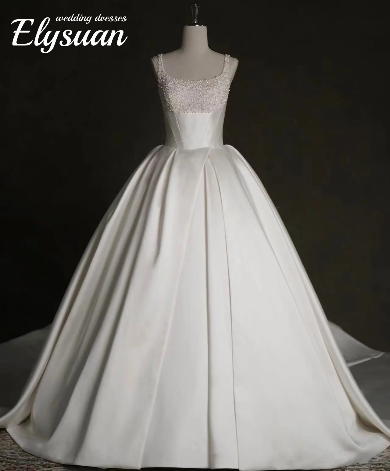 Vestidos de casamento de gola quadrada personalizados uma linha applique vestido de noiva de renda com bolsos sem costas sem mangas