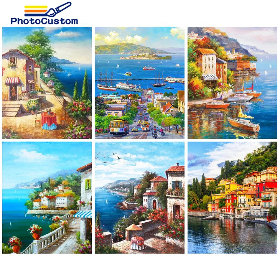 

PhotoCustom Town Diy Painting By Numbers Scenery Drawing On Canvas Coloring By Numbers Modern Acrylic Paint Gift For Home Decor