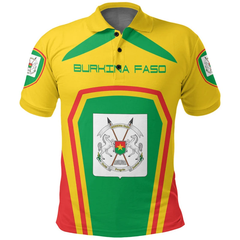 Burkina Faso 3d Print BF Flag Polo Shirt For Men National Emblem Tee Shirts Summer Casual Street Lapel Short Sleeve Tops Shirts