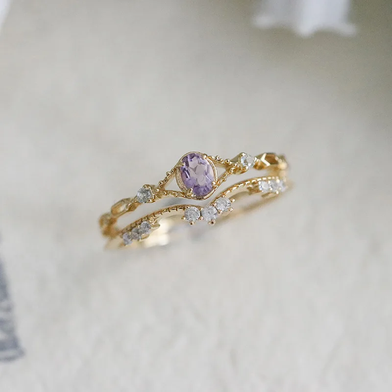 S925 Silver Rings for Women 14K Gold Plated Natural Amethyst Topaz Gemstone Fine Jewelry Vintage Party Accessories Gift