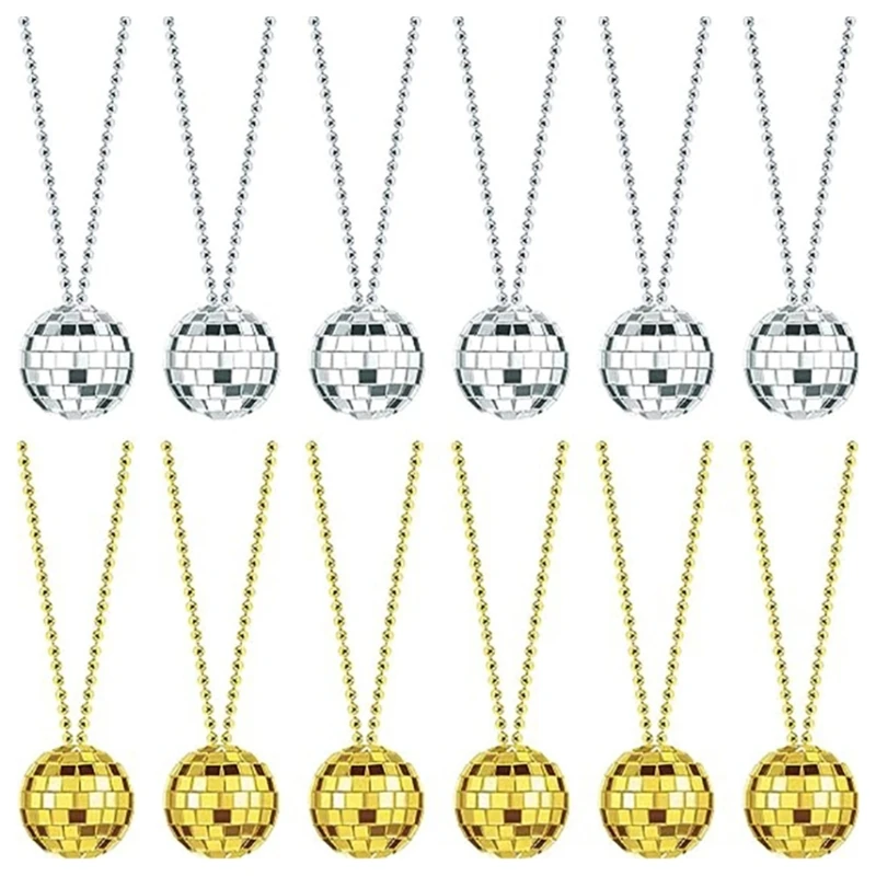 Fashionable Mirror Disco Ball Pendant Necklace 70s Disco Party Neck Chain Costume Decorations Accessories Dance Supplies