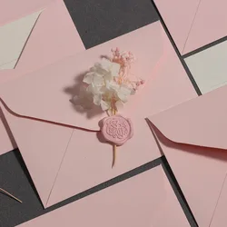 Sobres rosas de 5 piezas, envoltorios Kawaii románticos occidentales para tarjetas de invitaciones de fiesta de boda, cubierta de papelería coreana, pegatinas de sello de cera