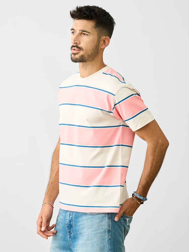 SIMWOOD 2024 Summer New Oversize 220g Sorona Cooling Tech Fabric T-shirts Men  Smooth Comfortable Striped Tops