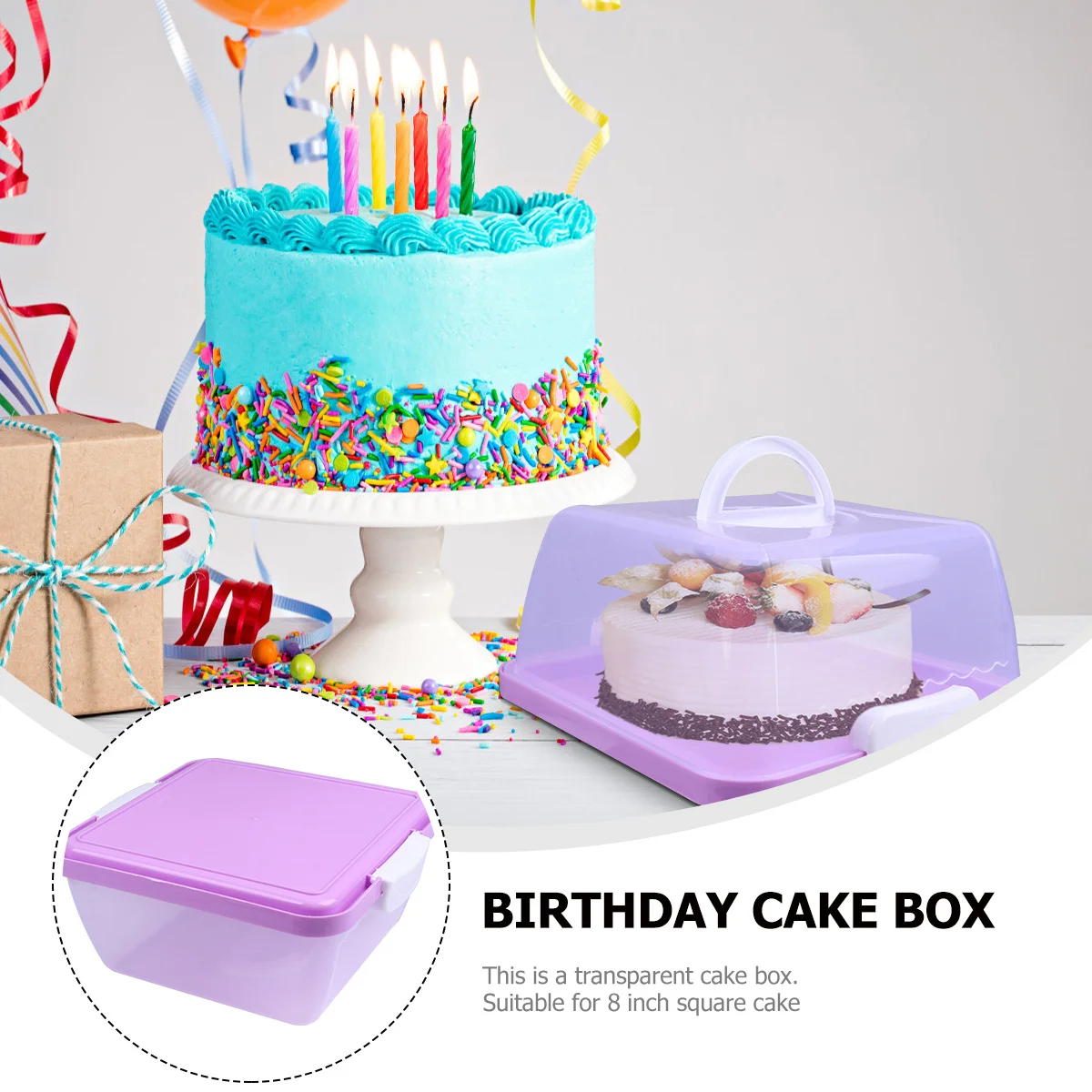 

1Pcs Cake Box Transparent Portable Hand-Held Leak Inch Square Birthday Cake Carrier Easy Clean Eco-Friendly Durable