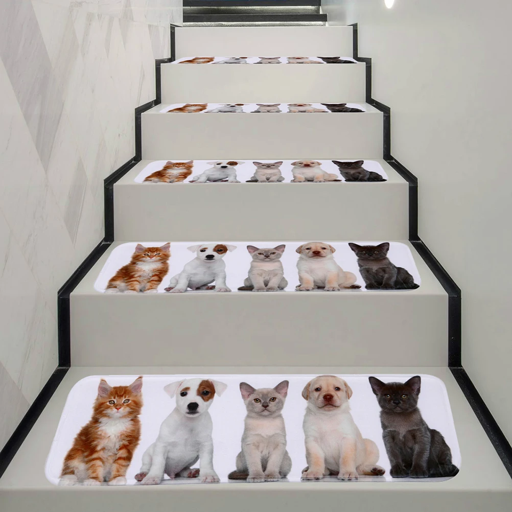 

5pcs Stair Mat Non Slip Back Rugs Carpet Tread Polyester Rubber Soft Comfortable Water Absorbent Keep Stairs Clean Prevent Pets