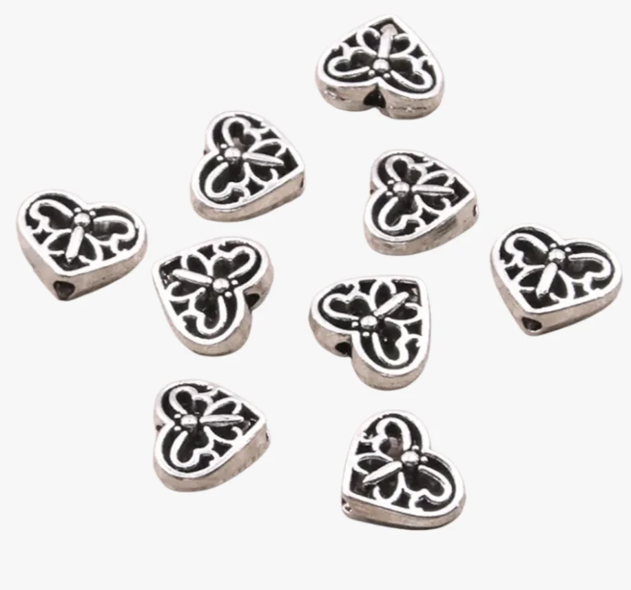 

25pcs 10*12mm, hole 1.5mm Zinc Alloy metal heart shaped hollow spacer beads HW3694