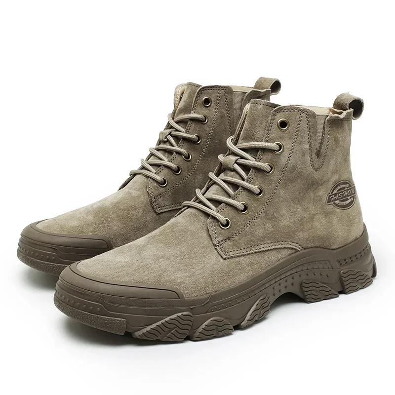 Popular shoes trendy men's boots with fine workmanship workwear style genuine leather stitching material non-slip shoe