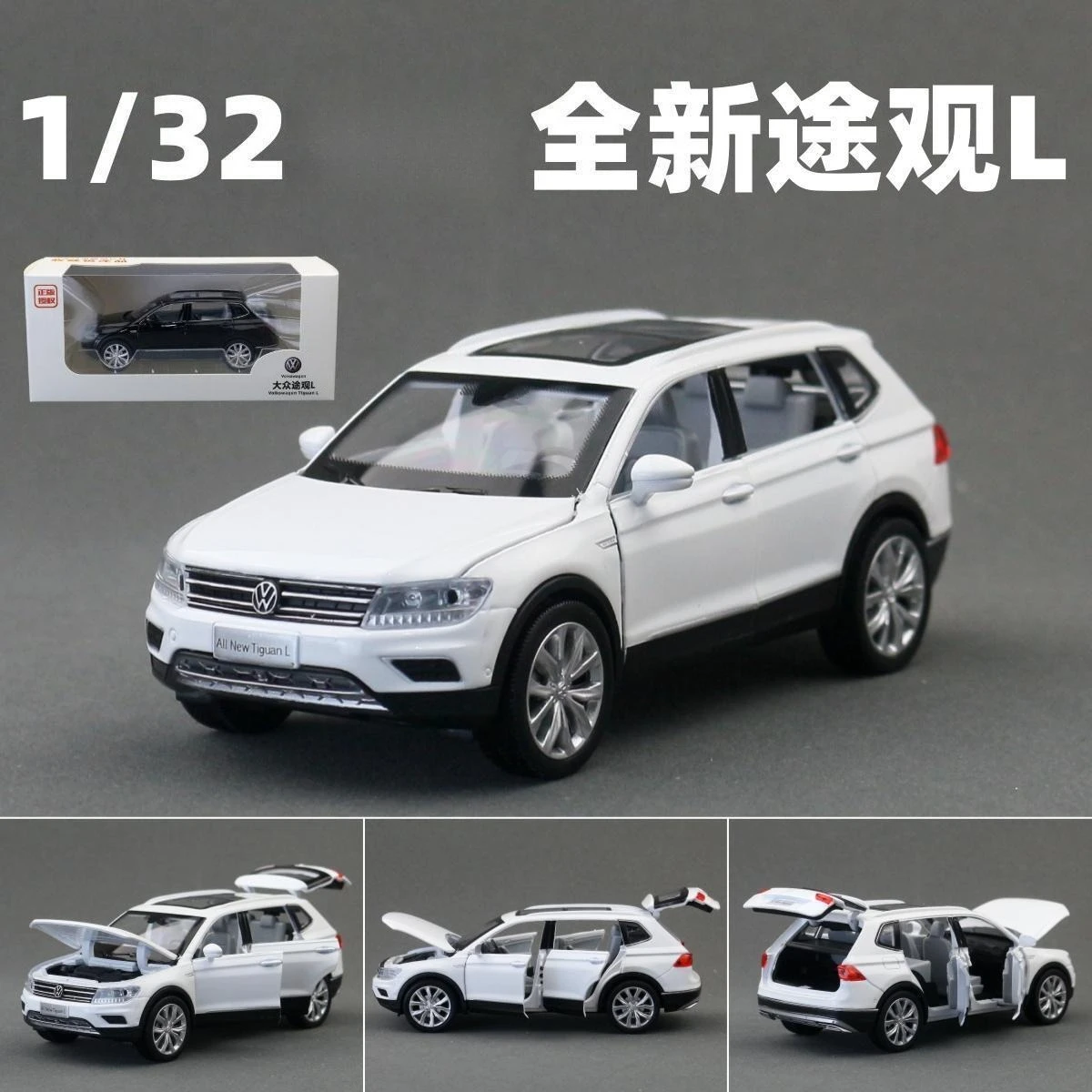 

1:32 Tiguan L SUV Alloy Car Model Pull Back Sound and Light Open Door Toy Gift Ornament Diecast Alloy Car Model Collectible