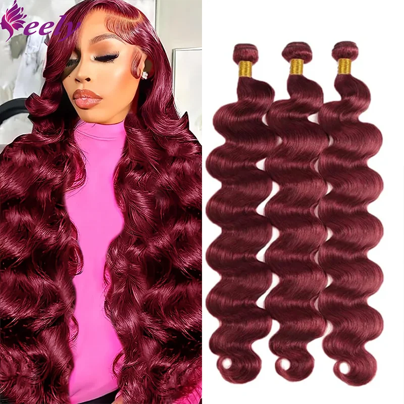 

Body Wave Human Hair Bundles Burgundy #99J Brazilian Remy 100% Human Hair Bundles With Wine Red Extensions Weave 24 26 28 Inches