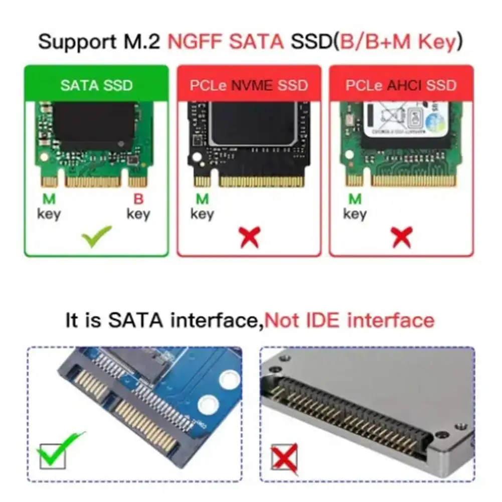 SSD M2 Adapter M2 SATA Adapter Riser M2 To SATA Adapter M.2 NGFF Converter Card B Key For 2230/2242/2260/2280 M.2 SSD