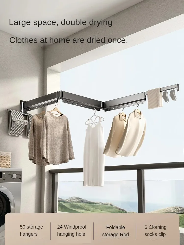 

Wall Mounted Foldable Balcony Household Clothes Drying Pole