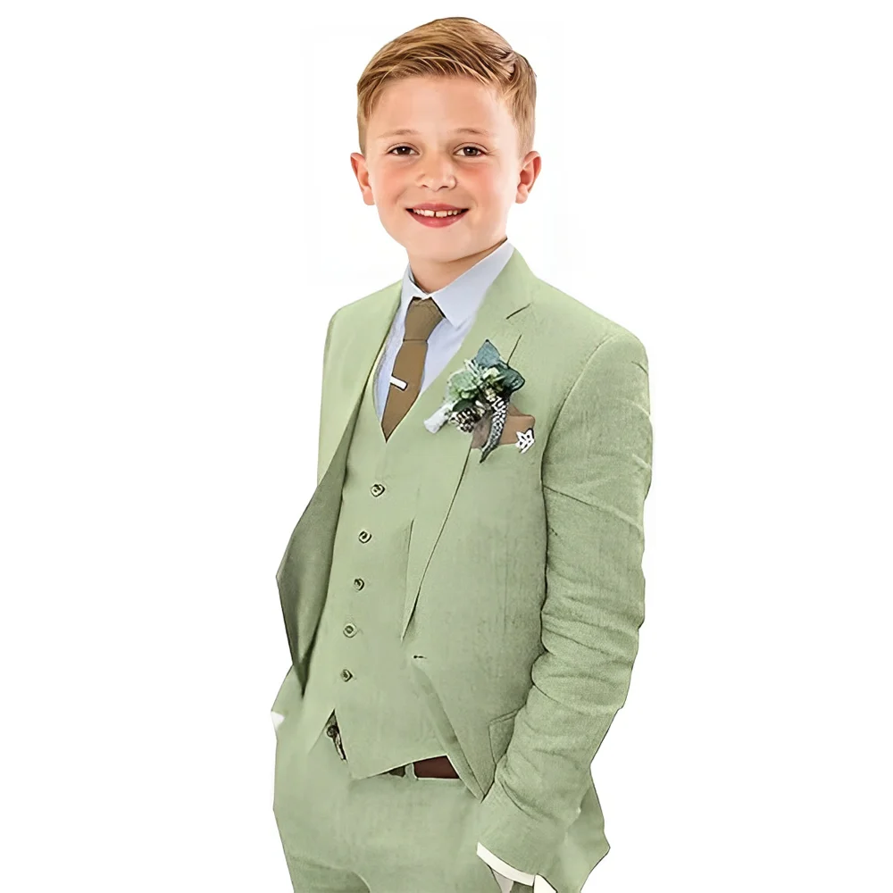

Boys Linen Suit Slim Fit 3 Piece Summer Beach Wedding Light Weight Suit Kids Linen Suit Jacket Vest Pant Set