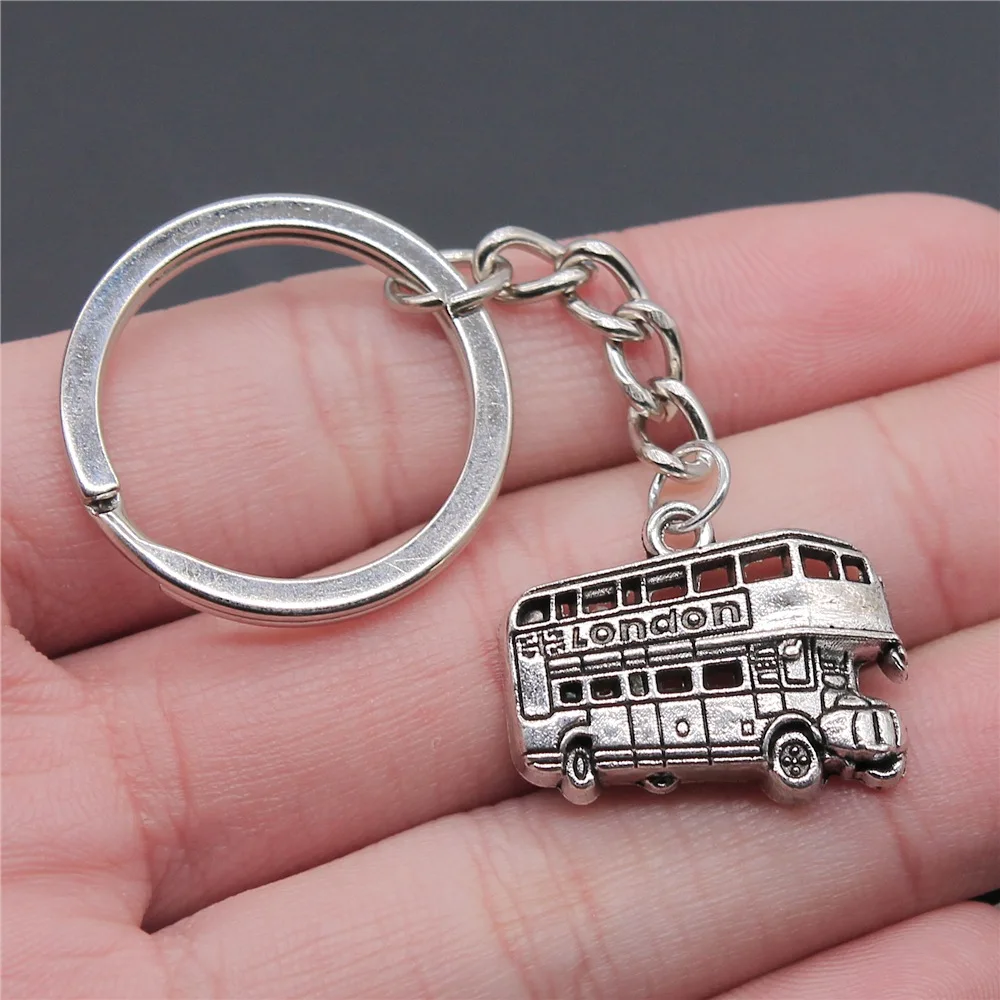 Dropshipping Souvenirs Gift Men Keychain 2 Colors 25x20mm London Bus Pendant Keyring