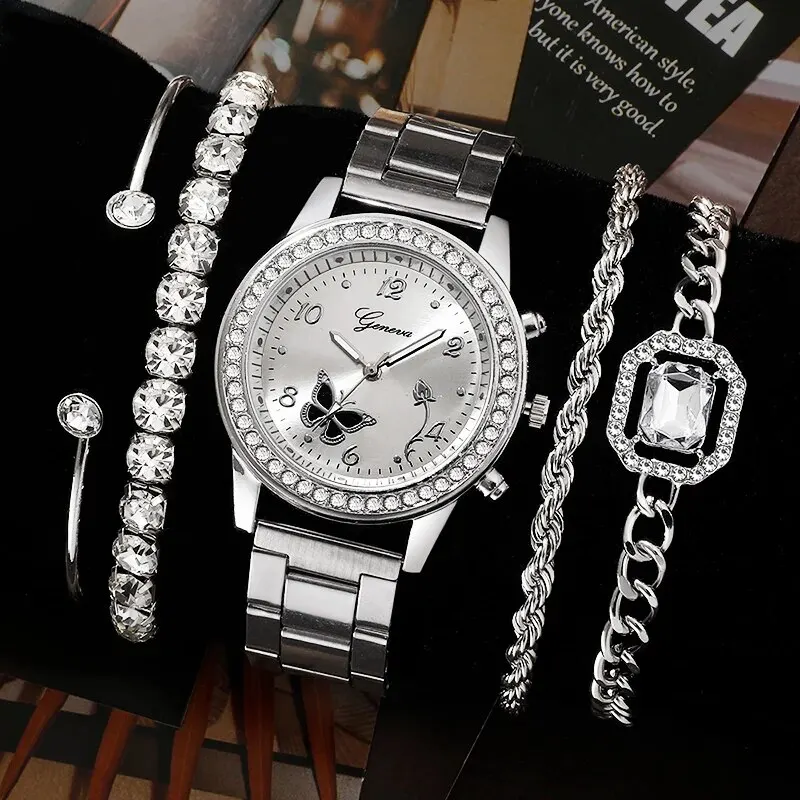 Women Watches Round Analog Quartz Watch Stainless Steel Strap Watches for Women Simple Rhinestone Bracelet Female Clock Relogio