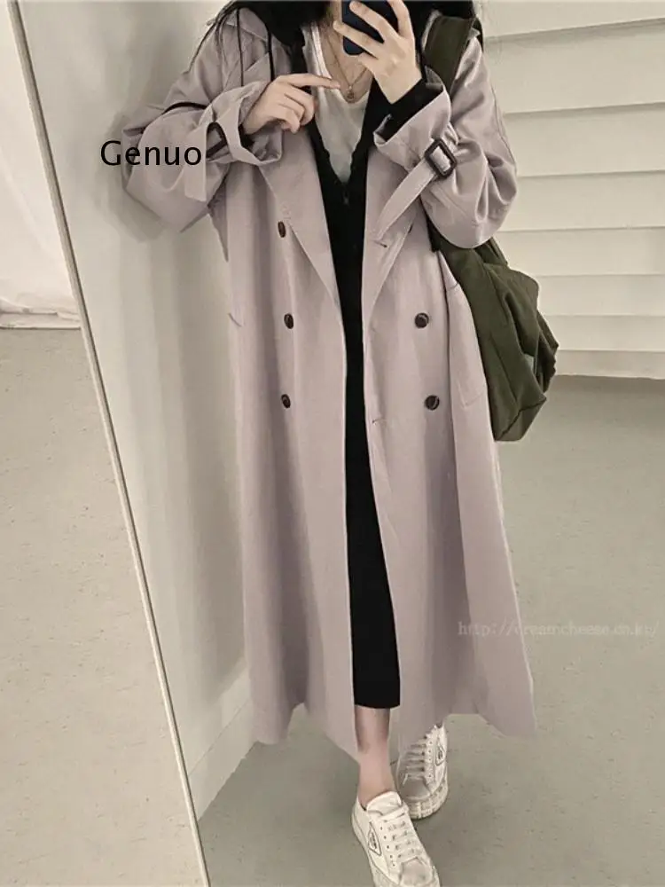 

Coats Woman Spring Autumn 2022 New Fashion Loose Lapel Double-breasted Dress Coat Mid-length Trench Coat Women Overcoat Female