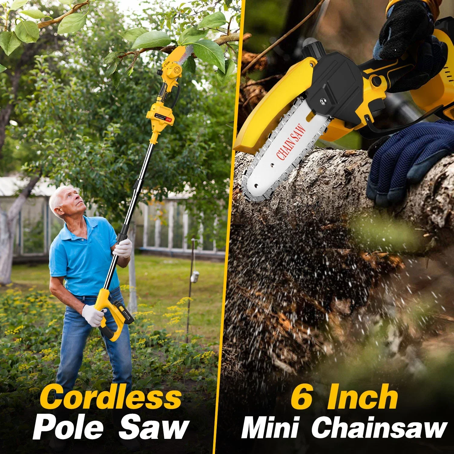 Electric Telescoping Pole Saw 2 in 1 Brushless Mini Chainsaw Garden Woodworking Pruner Tree Trimming Extension Rod Saw W/Battery