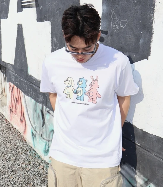 

Summer New Trendy Brand Bear Printing Cotton Short-sleeved T-shirt Men's and Women's Summer Clothes