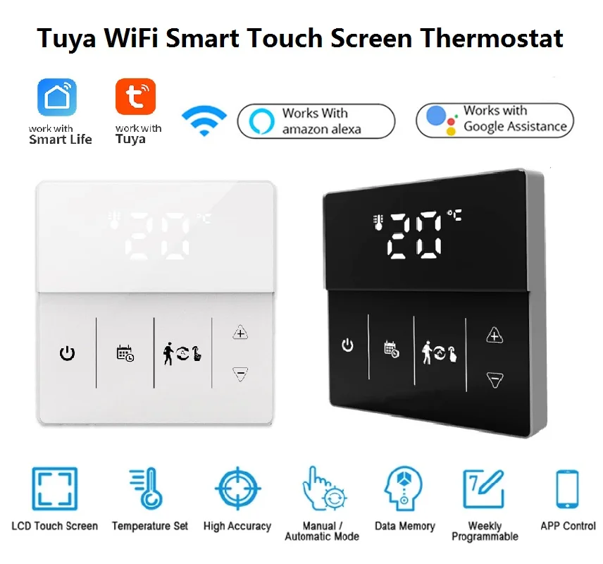 Tuya WiFi Smart Thermostat LCD Display Touch Screen Electric Floor Heating Water/Gas Temperature Controller With Alexa Alice