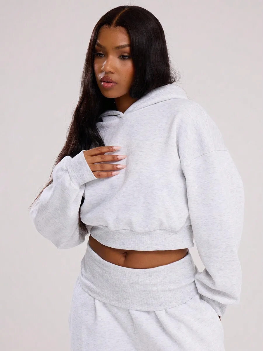 

Cropped Hoodie with Drawstring, Relaxed Fit Long Sleeve Sweatshirt for Fall Winter Casual Y2K Streetwear