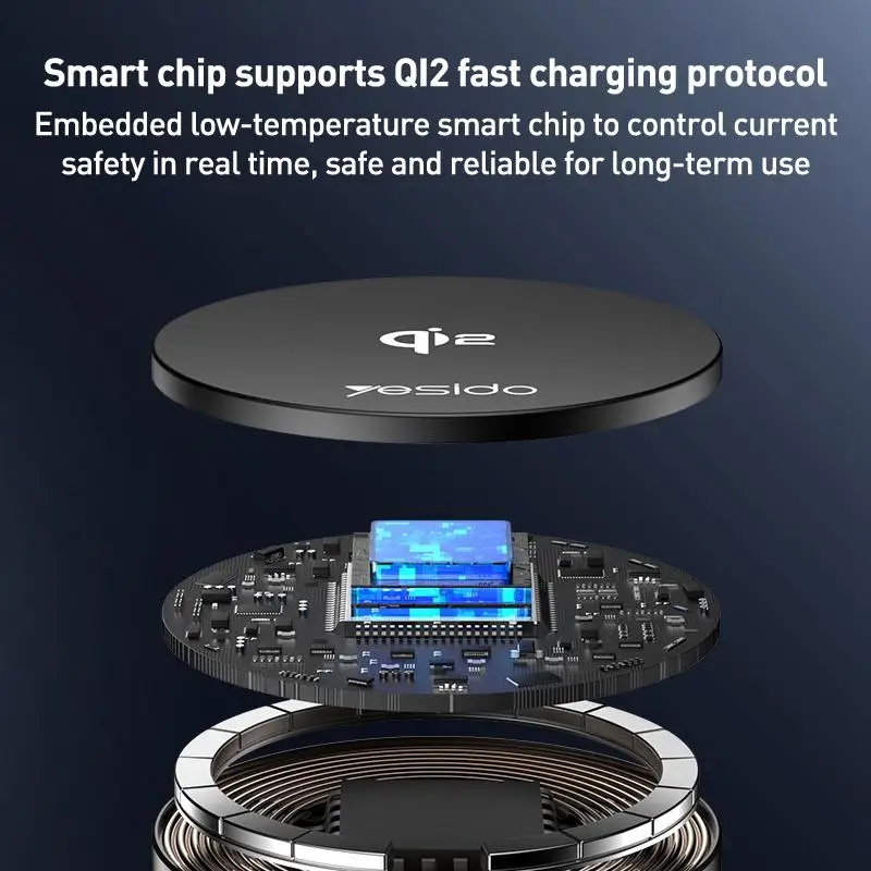 Yesido DS30 2 في 1 حامل هاتف مغناطيسي 15 واط QI2 شحن لاسلكي جبل 360 درجة تدوير حامل سطح المكتب للسيارة