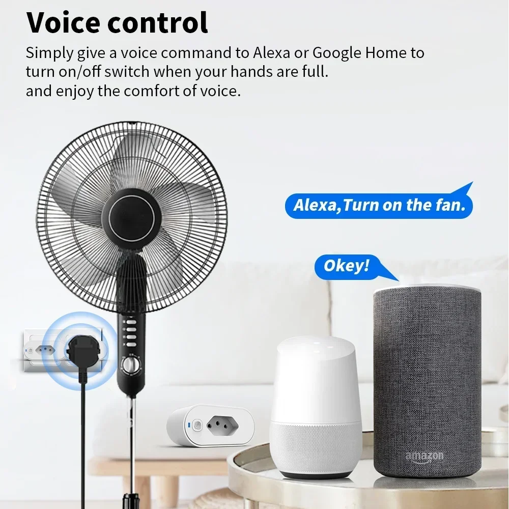 Tuya Smart WiFi Plug 16A مقبس برازيلي مع شاشة طاقة، مع منفذ تحكم ذكي بصوت التوقيت، يعمل مع Google home alexa